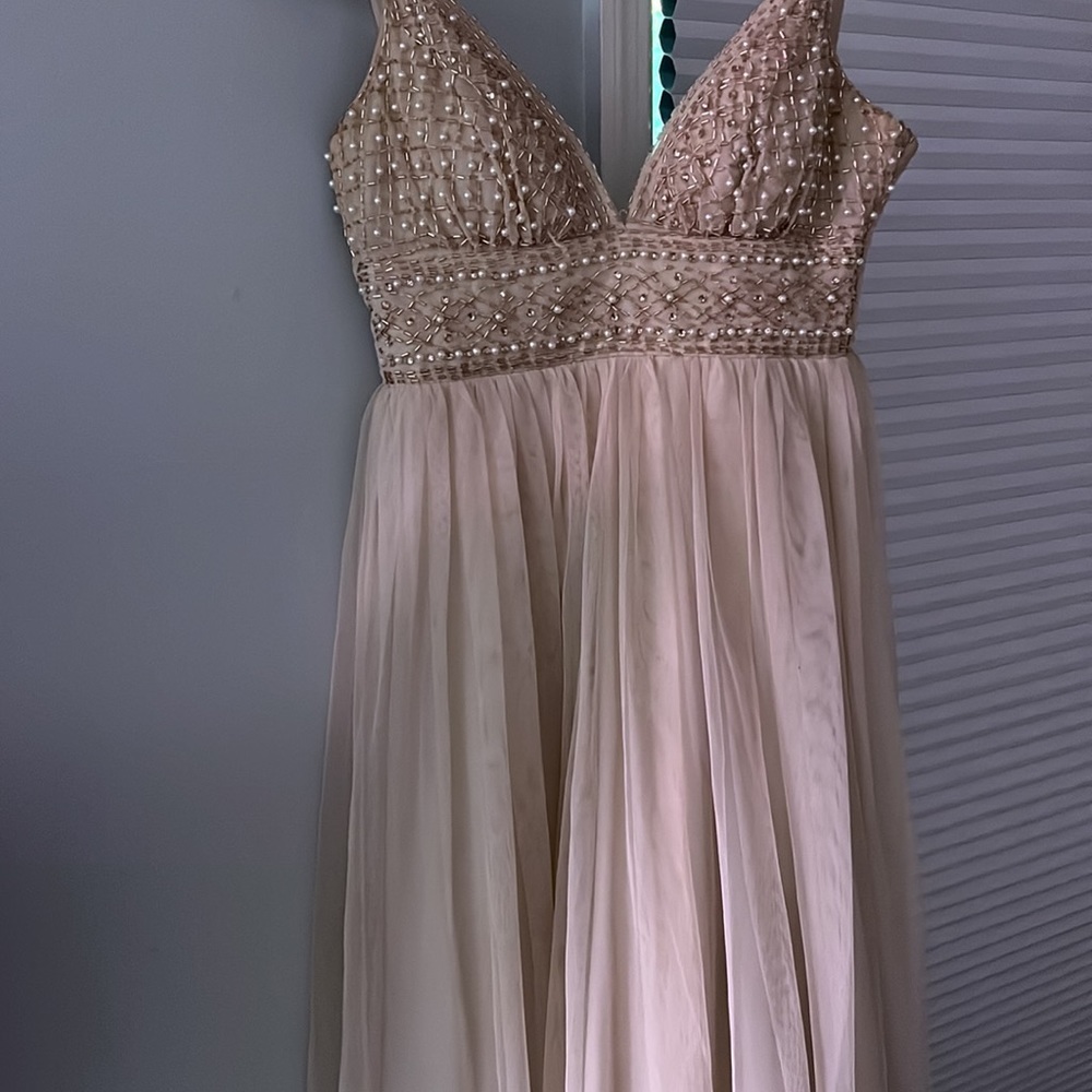Juniors Tulle Pearl and beige beaded bodice dress